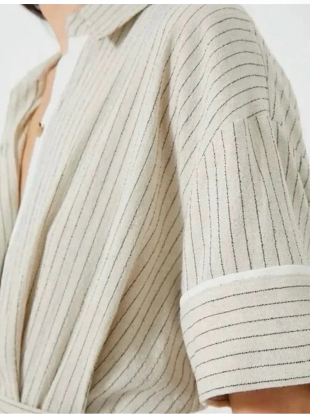 Tuckernuck Cream & Black Pinstripe Button-Front Shirt Dress Kate - Picture 4 of 8